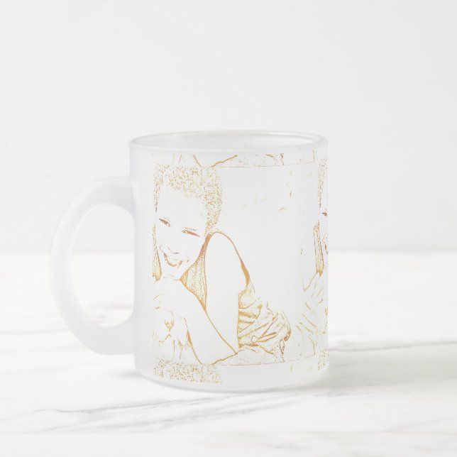 Taza De Cristal Esmerilado Café personalizado con foto de niño (Izquierda)