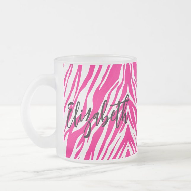 Taza De Cristal Esmerilado Café Tea Mugs, Leopardo Caliente Rosa (Izquierda)