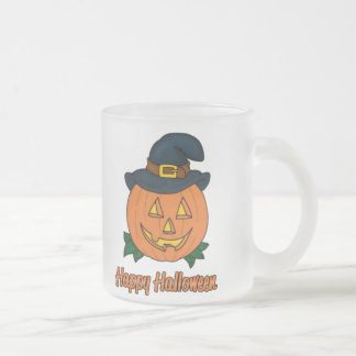 Taza De Cristal Esmerilado Calabaza del feliz Halloween con el gorra