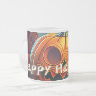 Taza De Cristal Esmerilado Calabaza naranja espeluznante con cara, Halloween