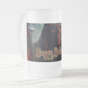 Taza De Cristal Esmerilado Calavera de la Parca Halloween Arte Espeluznante