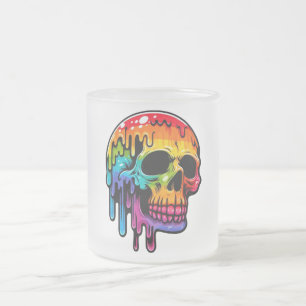 Taza De Cristal Esmerilado Calavera multicolor vibrante