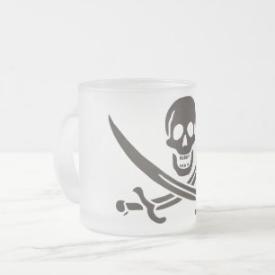 Taza De Cristal Esmerilado Calavera obsidiana espada Bandera pirata de Calico