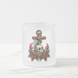 Taza De Cristal Esmerilado Calavera y Ancla
