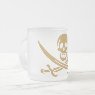 Taza De Cristal Esmerilado Calavera y Cutlás de Oro Azteca Pirata Calico Jack