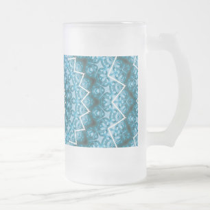 Taza De Cristal Esmerilado Calidoscopio / Mandala Azul Claro