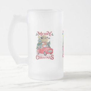 Taza De Cristal Esmerilado Camión de Santa Cruz Roja Vintage navideña