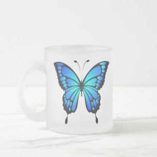 Taza De Cristal Esmerilado Camiseta C de ilustración de insecto azul mariposa