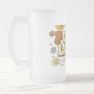 Taza De Cristal Esmerilado Camiseta de Amor de Cachorro, Groovy Retro 70s Ama