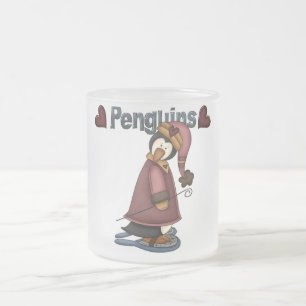Taza De Cristal Esmerilado Camisetas y regalos de Penguin con raquetas de nie