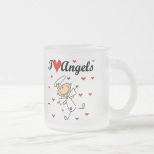 Taza De Cristal Esmerilado Camisetas y regalos I Love Angels
