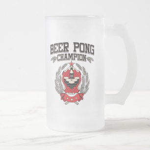 Taza De Cristal Esmerilado Campeón de Pong de la cerveza