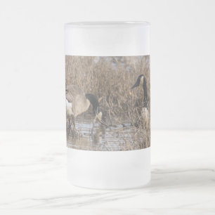 Taza De Cristal Esmerilado Canadiense Geese Snack Time Frost Mug