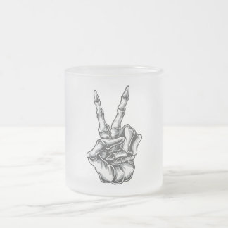 Taza De Cristal Esmerilado Caneca Mão Caveira Paz e Amor