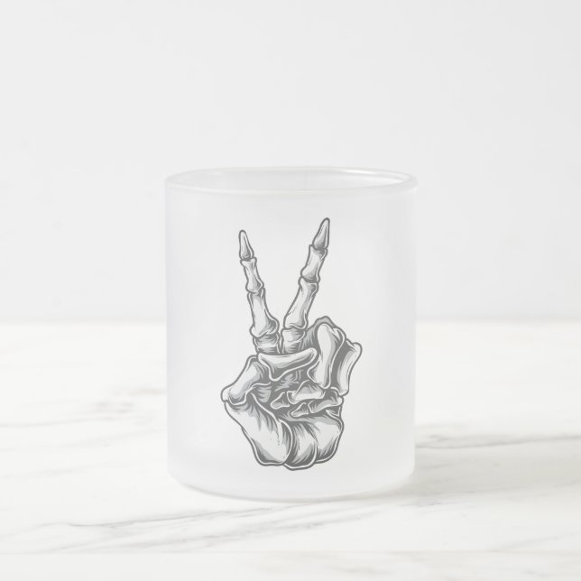 Taza De Cristal Esmerilado Caneca Mão Caveira Paz e Amor (Centro)