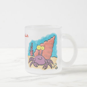 Taza De Cristal Esmerilado Cangrejo ermitaño gracioso personalizado morado