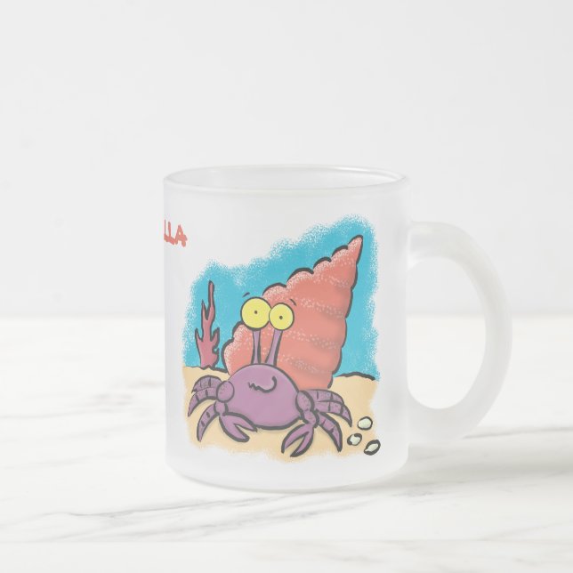 Taza De Cristal Esmerilado Cangrejo ermitaño gracioso personalizado morado (Derecha)