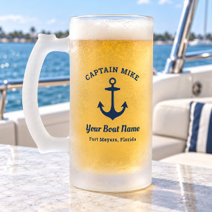 Taza De Cristal Esmerilado Capitán Náutico Nombre de Barco Personalizado Puer