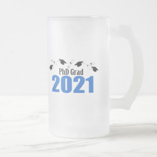 Taza De Cristal Esmerilado Cápsulas Y Diplomas Grad 2021 Del PhD (Azul)