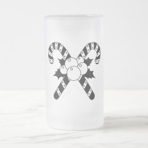 Taza De Cristal Esmerilado Caramelos de Navidad y muérdago Feliz Navidad Negr