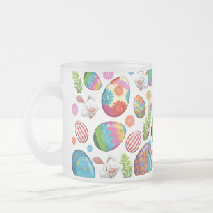 Taza De Cristal Esmerilado Caras de conejito de huevos de Pascua coloridas-23