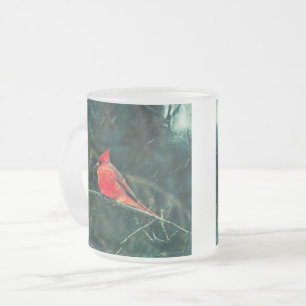 Taza De Cristal Esmerilado Cardenal de invierno en tormenta de nieve reforzad