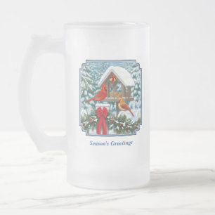 Taza De Cristal Esmerilado Cardenales y Navidades Alimentador de aves