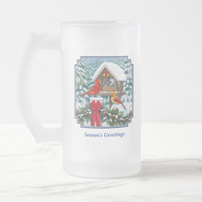 Taza De Cristal Esmerilado Cardenales y Navidades Alimentador de aves (Izquierda)