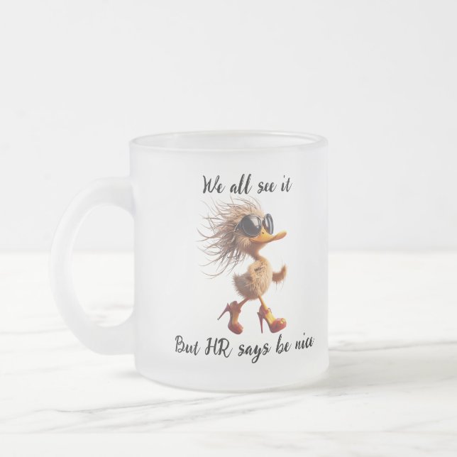 Taza De Cristal Esmerilado Caricature of HR, Meme, Office humor mug. (Izquierda)