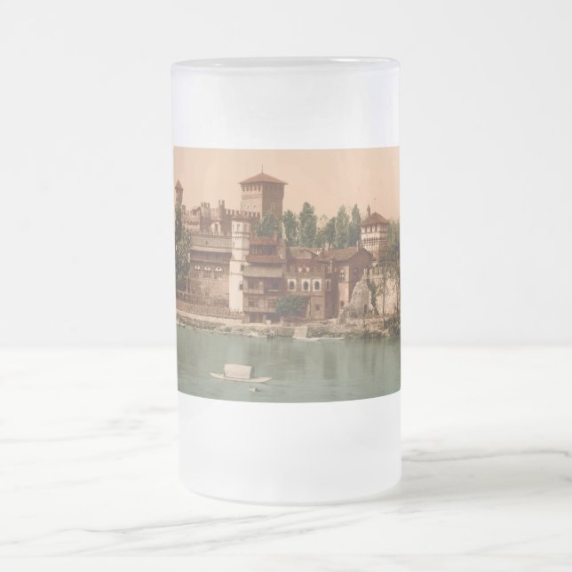 Taza De Cristal Esmerilado Castillo y pueblo con mercado medievales, Turín, (Centro)