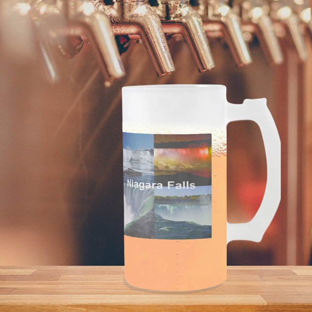 Taza De Cristal Esmerilado Cataratas del Niágara Vistas Fotográficas de Nueva (Niagara Falls New York Photo Views Frosted Glass Beer Mug)
