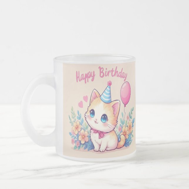 Taza De Cristal Esmerilado Caticorn Kawaii Birthday Mug (Izquierda)