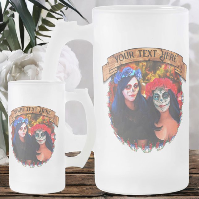 Taza De Cristal Esmerilado Catrinas de Vallarta con flores y velas 1718 (Subido por el creador)