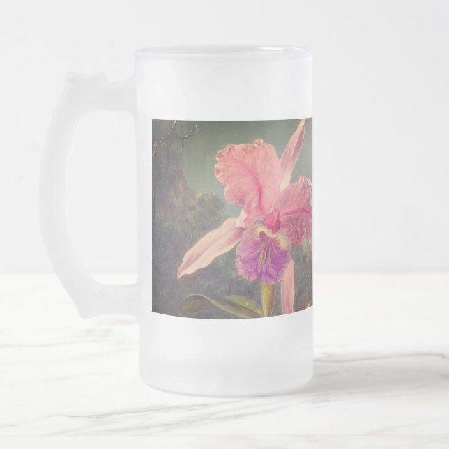 Taza De Cristal Esmerilado Cattleya Orchid y tres Hummingbirds Heade (Izquierda)