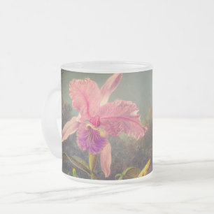 Taza De Cristal Esmerilado Cattleya Orchid y tres Hummingbirds Heade
