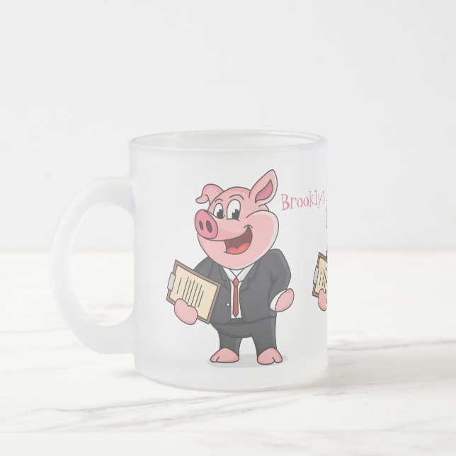 Taza De Cristal Esmerilado Cerdo gracioso personalizado de traje de negocios (Izquierda)