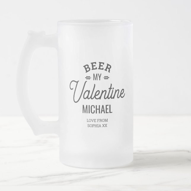 Taza De Cristal Esmerilado Cerveza de nombre personalizada My Valentine Love  (Izquierda)