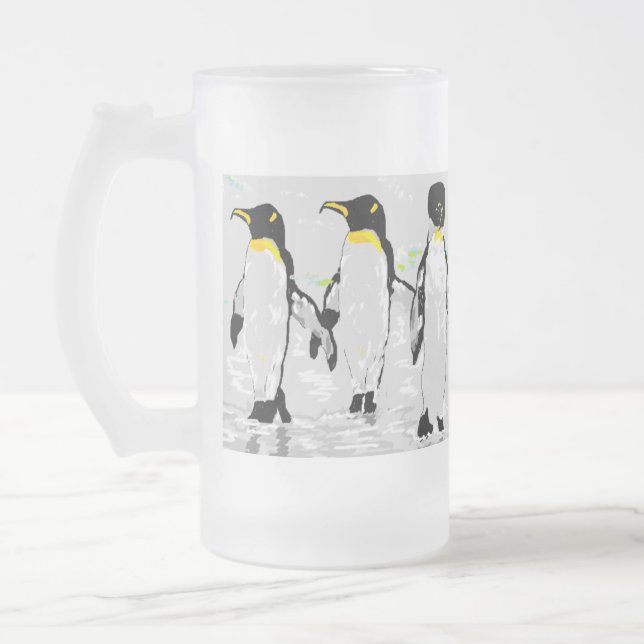 Taza De Cristal Esmerilado Cerveza de vidrio de pingüinos escarchados (Izquierda)