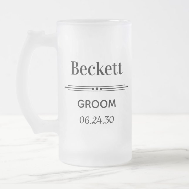 Taza De Cristal Esmerilado Cerveza de vidrio escarchada personalizada Groom (Izquierda)