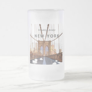 Taza De Cristal Esmerilado Cerveza de vidrio escarpada Brooklyn Bridge