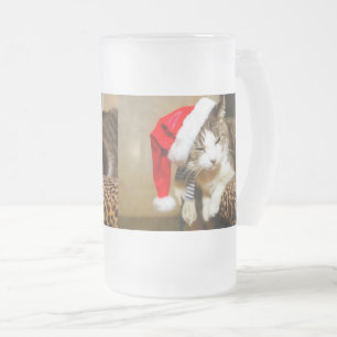 Taza De Cristal Esmerilado Cerveza de vidrio escarpada de Santa Kitty