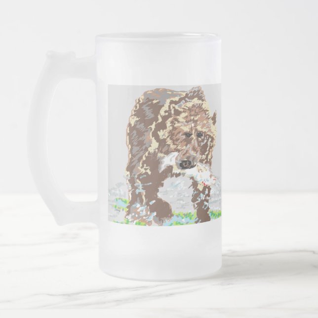 Taza De Cristal Esmerilado Cerveza de vidrio escarpada Mug/ oso pardo (Izquierda)