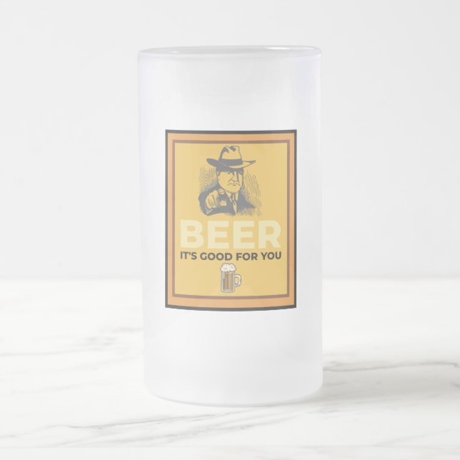 TAZA DE CRISTAL ESMERILADO CERVEZA. ES BUENO PARA TI. (Centro)