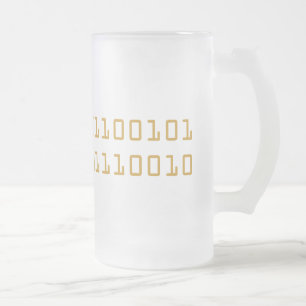 Taza De Cristal Esmerilado Cerveza escrita en stein helado del código binari