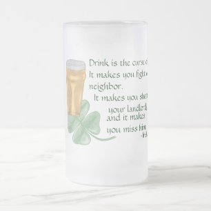 Taza De Cristal Esmerilado Cerveza y Shamrock/Irlanda diciendo