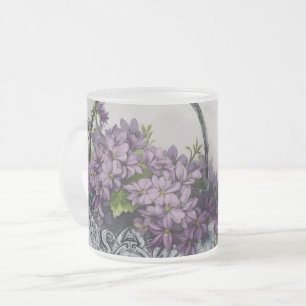 Taza De Cristal Esmerilado Cesta de Flores Vintage – Floración del Día de la