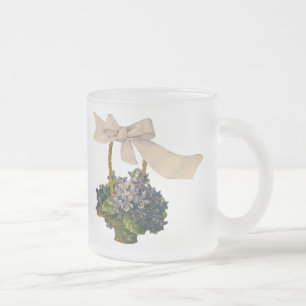 Taza De Cristal Esmerilado Cesta de Violetas