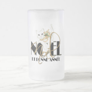 Taza De Cristal Esmerilado Chat Blanc, Noël y Bonne Année