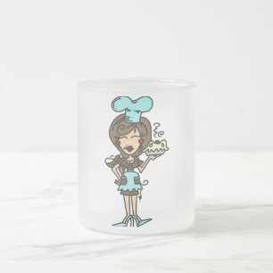 Taza De Cristal Esmerilado Chef pastelero femenino - Camisetas de brunette y 
