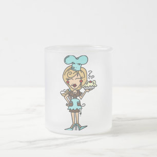 Taza De Cristal Esmerilado Chef pastelero femenino - Camisetas rubias y regal
